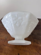 Vintage White Milk Glass Pedestal Fruit Bowl with Grape Vine Design - Signastyle Boutique