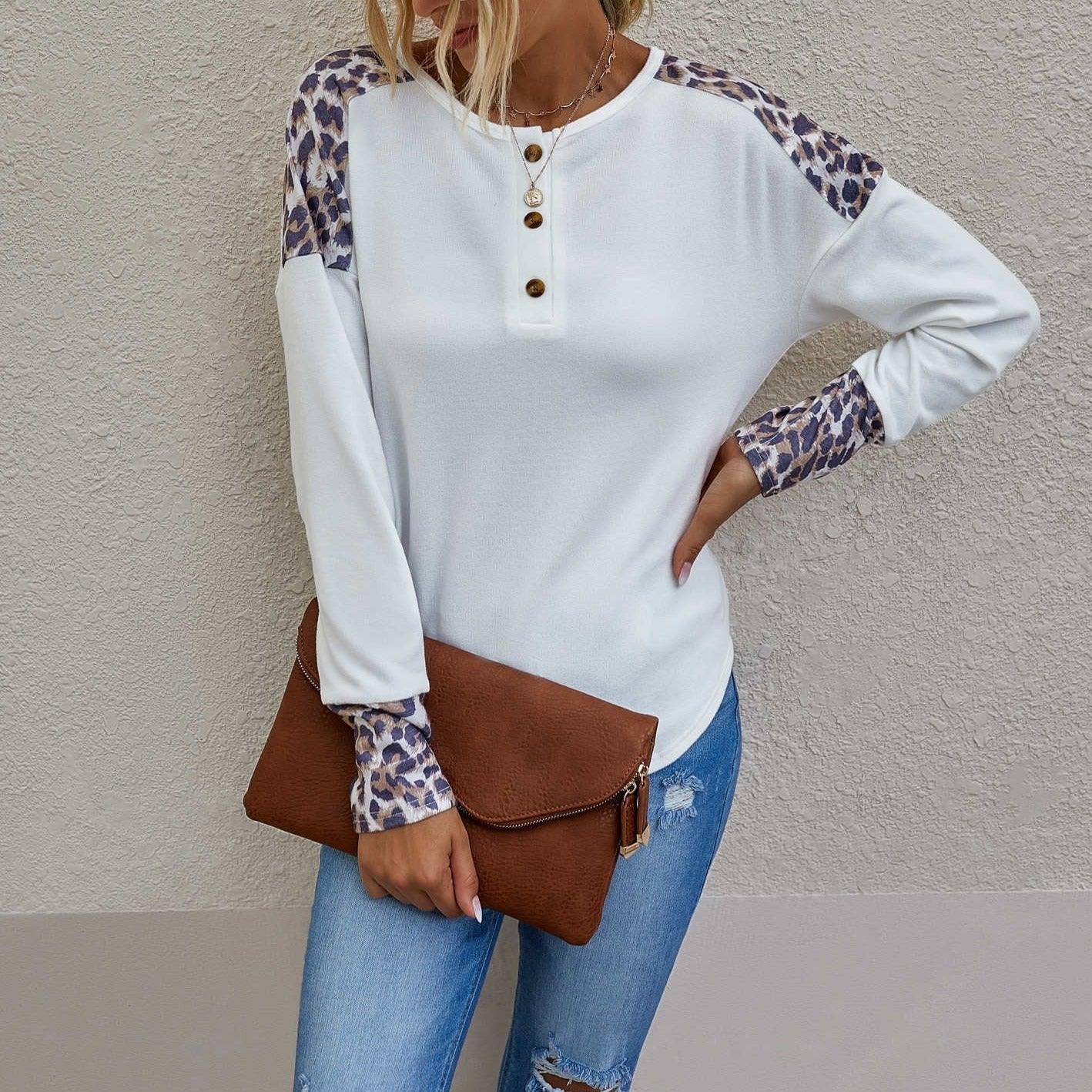 Ribbed Knit Leopard Print Henley - Signastyle Boutique
