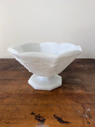 Vintage White Milk Glass Pedestal Fruit Bowl with Grape Vine Design - Signastyle Boutique