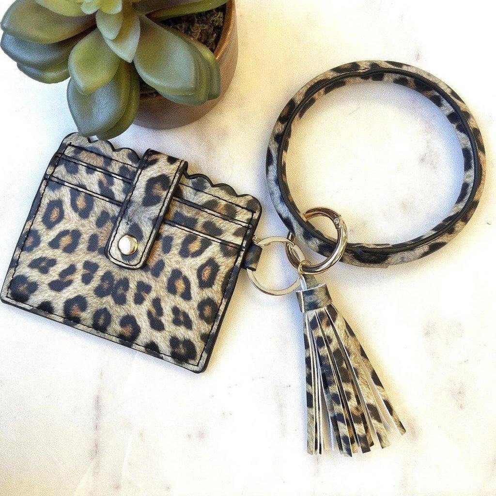 Keychain Wallet // Cardholder With Bangle & Tassel - Leopard-Accessories-Rustic Barn Boutique