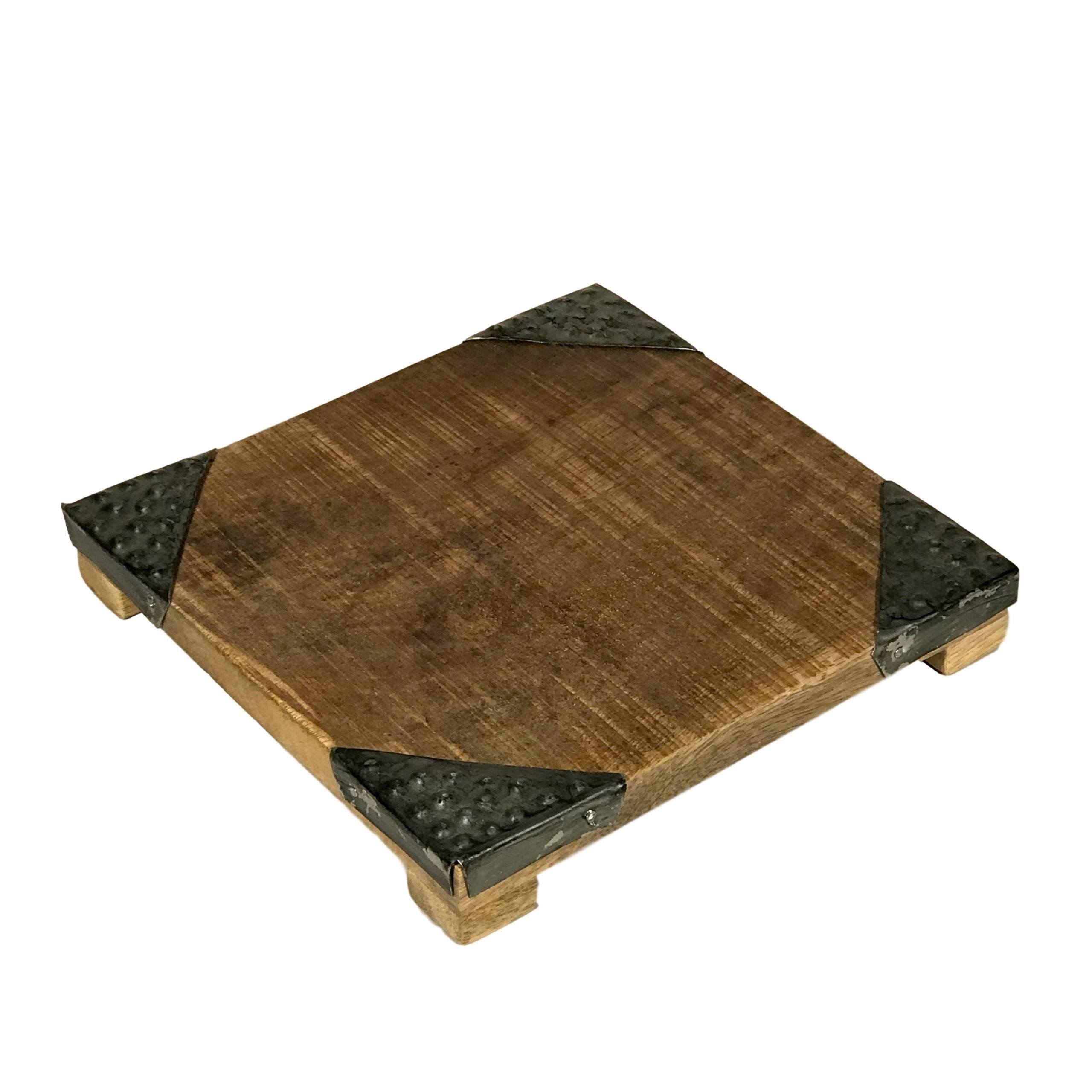 Square Solid Wood Trivet with Hammered Metal Corners - Signastyle Boutique